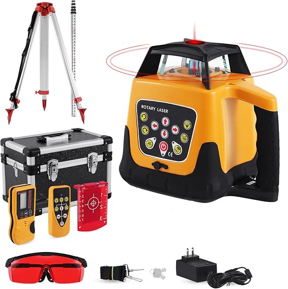 500m Red Beam Self Leveling Rotary Laser Level Kit with Tripod & Grade Rod | 360 Rotating Horizontal & Vertical Laser Level Kit, Transit Level for Construction, IP54 Waterproof, 500m Working Range