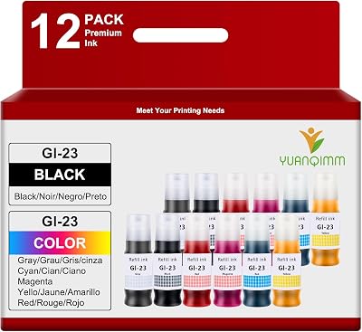 GI-23 Ink Refill Bottles GI23 12-Pack,2BK2C2M2Y2R2GY Replacement for Canon GI-23 Refill Ink GI23 for Canon G620 G520 Printer Black,Cyan,Magenta,Yellow,Red,Gray