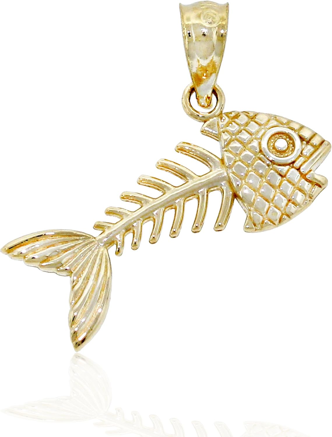 Gold Fish Skeleton Charm - 10 Karat Solid Gold - Fish Pendant