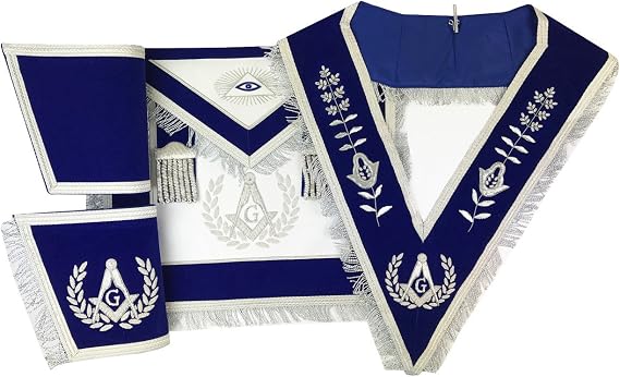 Masonic Master Mason Apron Set Apron,Collar gauntlets Silver Handmade Embroidery Blue