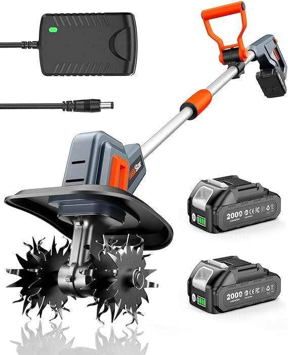 Cordless Tiller Cultivator for Gardening, Battery Powered Garden Rototiller | 9 Inch Tilling Width & 7 Inch Depth, 48 Steel Tines, 360RPM, Lightweight Small Hand Tiller for Soil/Cultivating/Lawn/Land