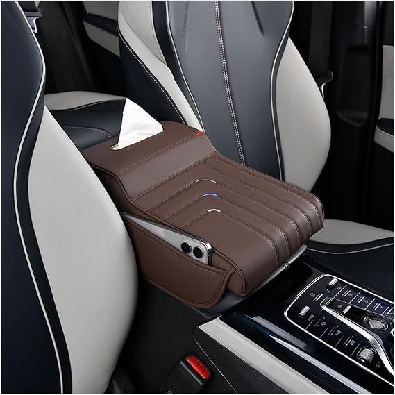 Car Center Console Armrest Pillow for Alfa Romeo Mito Stelvio Giulia Giulietta Tonale,Auto Anti-Scratch Memory Foam Center Console Pad,Leather Arm Rest Protector Cushion,Brown