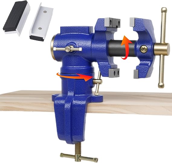 Dual Jaws Table Vise 2.5" & 1.5", Bench Vise Universal Rotate 360 Work Clamp-On Vise With Soft Jaw, Table Vice clamp for Woodworking, Drilling, Sawing, Metal Working