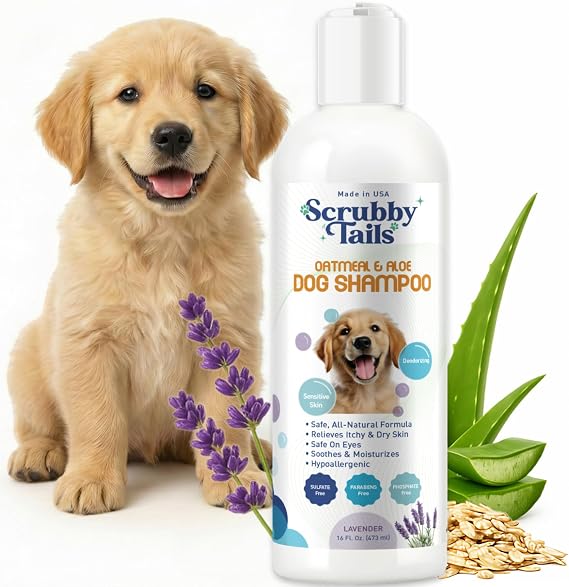 Organic Dog Shampoo - Puppy Oatmeal Shampoo for Itchy Skin Relief - Hypoallergenic for Sensitive Skin, for Dogs of All Ages, Deodorizes, Tearless, Made in USA, 16oz (Lavender)