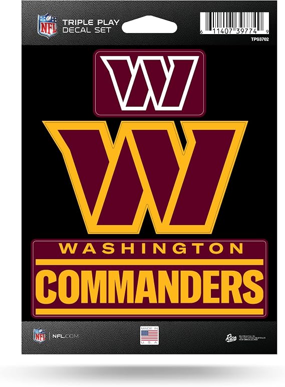 Rico Industries NFL Football Washington Commanders Triple Play Sticker