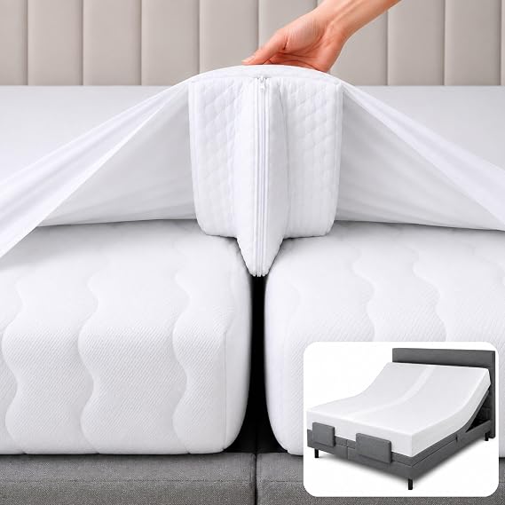 3-in-1 Split King Gap Filler for Adjustable Bed, White, 79"x79" | Machine-Washable Fitted Sheet, Bed Bridge, Twin/Twin XL to King Bed Converter, Mattress Connector, Sheet Strap Set