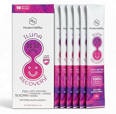ILUNA Recovery Fast-Acting Herbal Hangover Relief Premium Milk Thistle with Detox Herbs & Natural Pebbles Liver Support & Inflammation Balance Max Strength 10 Pk