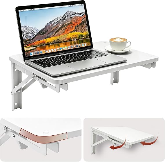 Folding Shelf Wall Mounted for Small Space, | White Wall Table for Living Room Bedroom Decor, Home Office Floating Fold Down Desk, Media Shelves with Heavy, 16.5"*11.8"