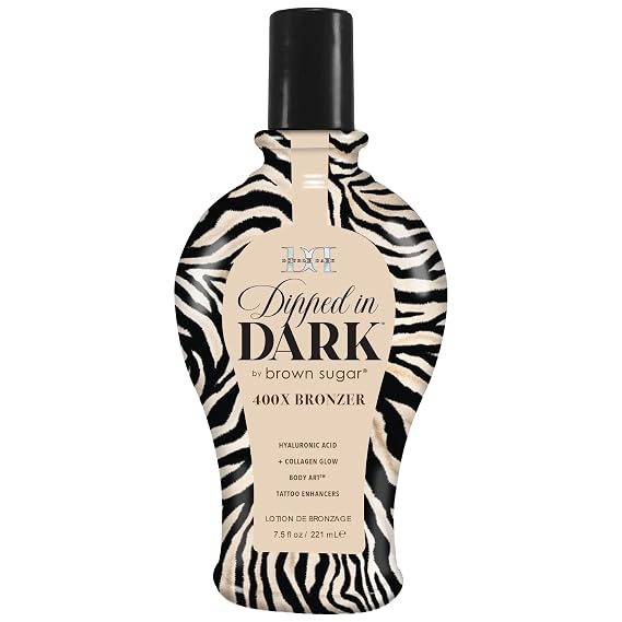 Brown Sugar Double Dark Dipped in Dark 400X Bronzer Lotion, 7.5 Fl Oz | Plateau-busting tanning bronzers with hyaluronic acid, collagen & tattoo enhancers, airbrushed look, Papaya Coconut scent