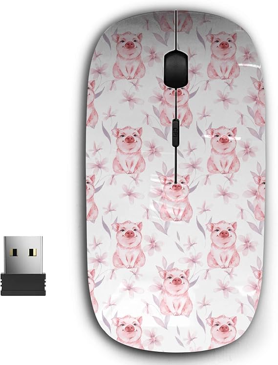 2.4G Ergonomic Portable USB Wireless Mouse for PC, Laptop, Computer, Notebook with Nano Receiver (Pig Flowers Watercolor)