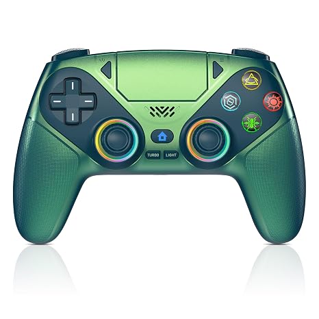 Gamrombo LED Wireless Controller for PS5, Compatible with PS5 Pro/Slim/PC, Dual Vibration, Macro/Turbo Function, 3.5mm Audio Jack, 6-Axis Motion Control Gamepad with Speaker - Chromatic Teal