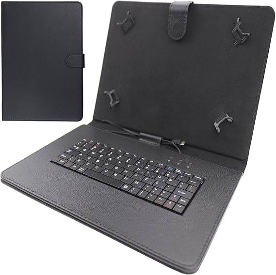 Keyboard Case with Micro USB for 9.6-10.1" Android Tablet, Folding Folio Cover, Plug and Play, Smooth Typing, Built-in Kickstand, Suitable for Dragon Touch K10/Notepad K10/etc.