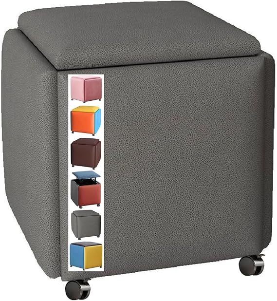 5-in-1 Stackable Ottoman Cube - Versatile Footrest Storage Seat and Rolling Pouf for Living Room Entryway & Bedroom - Stylish Upholstered Foot Stool & Shoe Bench
