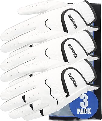 Yamato 3 Pack Mens Golf Gloves - Durable White Cabretta Leather All Weather Gloves for Right Handed Golfers, Breathable, Soft Comfortable Grip