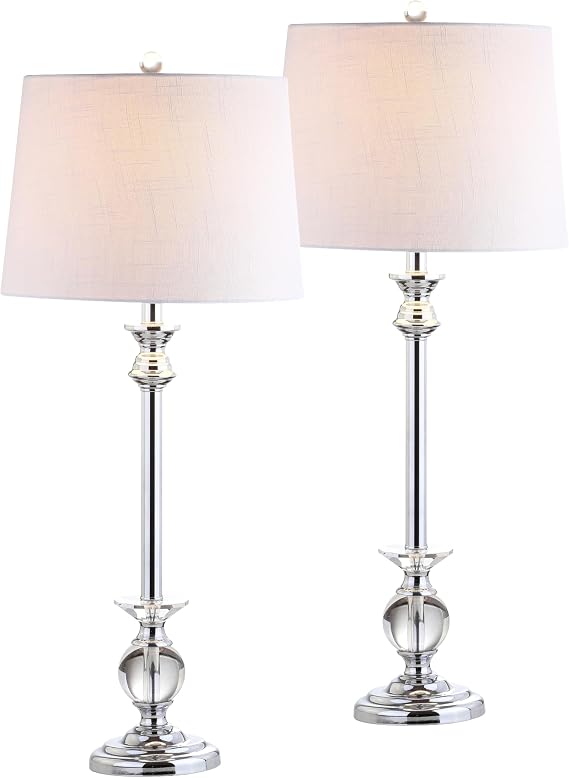 JONATHAN Y Elizabeth 33" Crystal Metal Table Lamp, Clear/Chrome, Set of 2