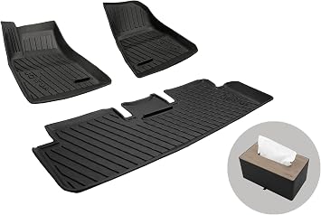 JOWUA All-Weather Floor Liners for Model 3 2023-2017 with Tissue Box Bundle