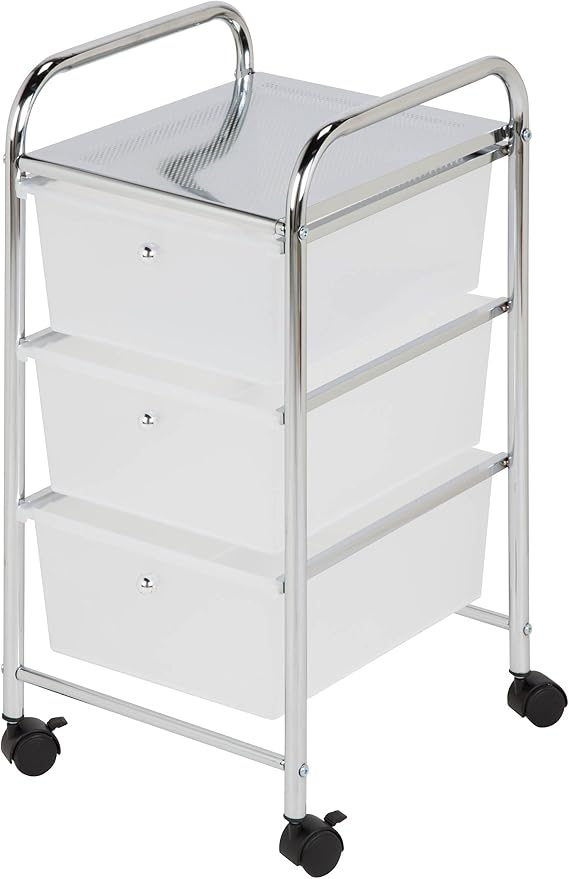 Honey-Can-Do 3-Drawer Plastic Storage Cart on Wheels,Silver