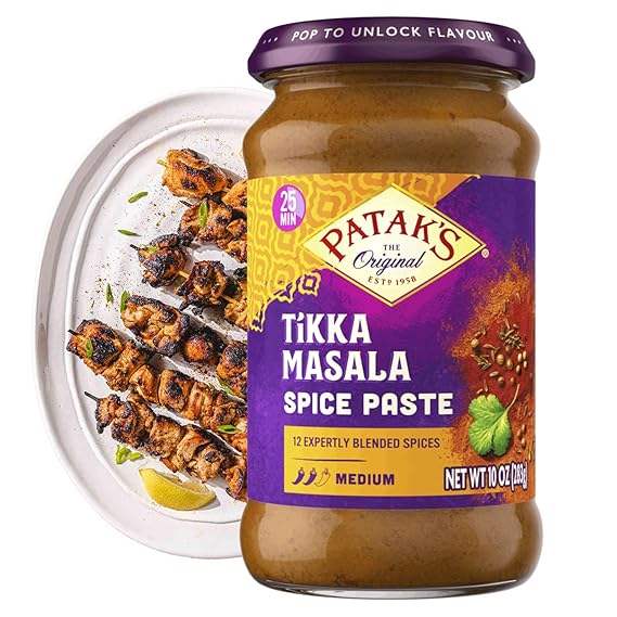 Pataks Tikka Masala Spice Paste - Medium Indian Curry Paste w/a Blend of Freshly Ground Spices - Vegan & Gluten-Free - Flavorful Tikka Masala Curry Base for Home Cooking & More - 10oz Jar (Pack of 1)