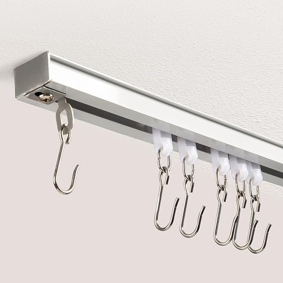 Ceiling Curtain Track, Room Divider Curtain Rod, Curtain Track Ceiling Mount,  with Track, Roller Hooks, Installation Hardware, for 9ft - 12ft (White)