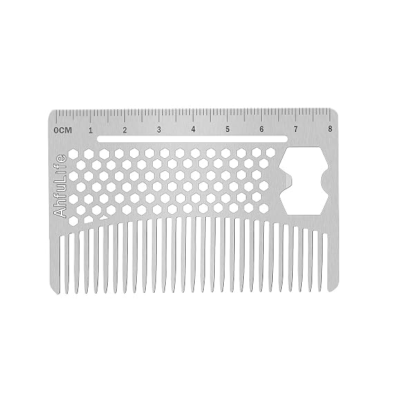 AhfuLife Stainless Steel Metal Hair&Beard Comb - Anti-Static Dual Action Beard Comb - Credit Card Size Combs Perfect for Wallet and Pocket - Presented in Gift Box