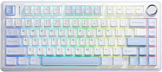 Aula F75 Mekanik RGB Klavye TKL Crescent Switch Tri Mode Kablosuz Makrolu Hot Swap Gaming Oyuncu Klavyesi Buz Mavisi