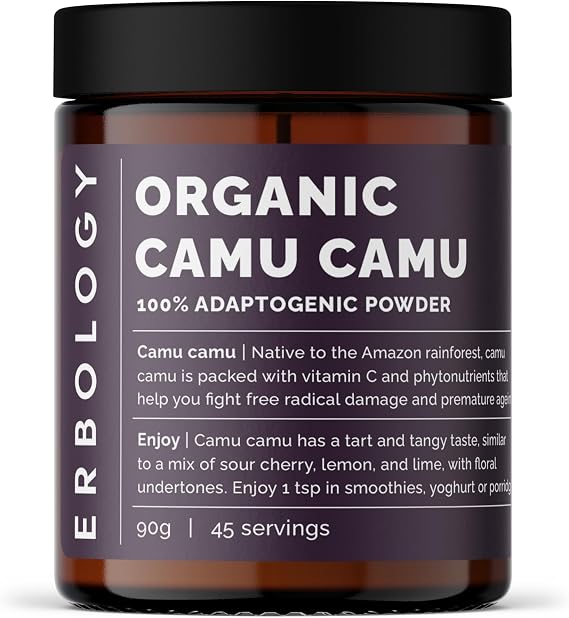 Erbology Organic Camu Camu Powder 3.2 oz - 45 Servings - Skin Health and Immunity Support - Rich in Vitamin C - Sustainably Sourced Straight from Farm