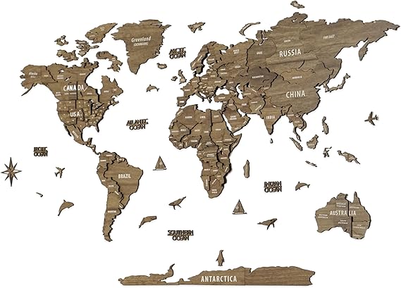 Colorfull Worlds, Multilayer 3D Wooden World Map, Travel Map States and Capitals, Wall Decor For New House, Gift For Travelers, Office Decor, Educational Activity for Children (M, Betul)