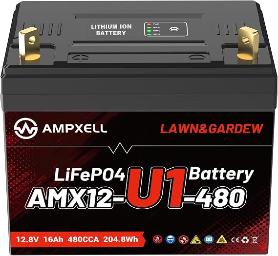 U1 Lithium LiFePO4 Lawn Mower Battery 12V 480CCA, Group U1 Riding Lawn Mower Tractor Battery Replacement for John Deere Cub Cadet Craftsman Troy-Bilt