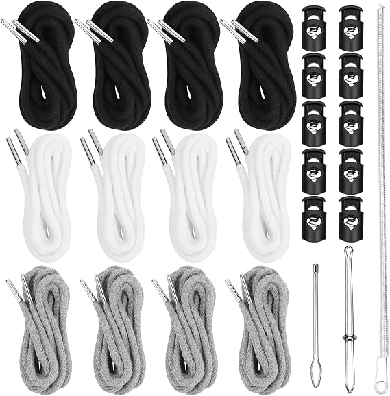 MiniRed 12PCS Drawstring Cord, 57 Inch Drawstring for Sweatpants, Drawstrings Replacement with Easy Threaders and Cord Locks, Draw Strings for Shorts Pants Jackets Coats Hoodies (3Colors)