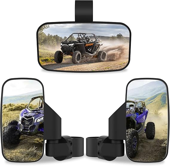 UTV Side Mirrors And Center Mirror | 1.6"-2" Roll Bar Cage Adj. Rear View Mirrors for Polaris RZR/Ranger, Can-Am Maverick,Yamaha,Kawasaki,Honda Pioneer