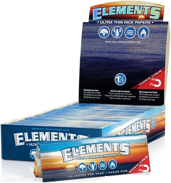 Elements 3 Packs of Ultra Thin Rice Rolling Papers + 150 Papers, 1.25-inch, Natural