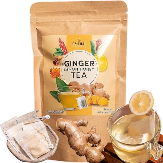 Ginger Honey Lemon Tea Bag Instant Hot or Cold Beverage Herbal - Easy to Brew (25)