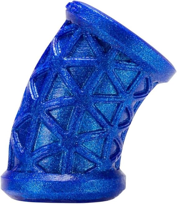 OXBALLS Morph Bender - 3" Tall Cyber-Sleek Ball Stretcher - Pure Platinum Silicone Sack Tugger, Curved Geometric Design Grips Your Nuts Low and Heavy, Made in USA - All-Day Stretch and Swing - Blue
