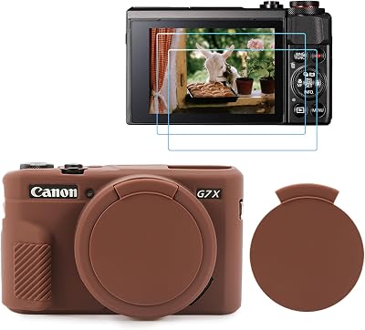 G7X II Camera Case & LCD Screen Protector Accessories Kit, Soft Silicone Case for Canon Powershot G7X Mark II Camera, Lightweight Skin Body Rubber Cover for G7XII G7X2 - Dark Brown