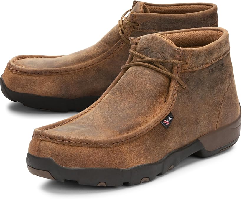 Justin Cappie Steel Toe Work Boots for Men, Moc Toe Chukka