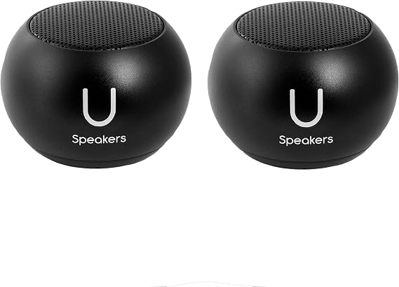 Fashionit U Speakers Mini Bluetooth Computer Speaker 2-Pack Bundle with Matching Speaker, Built-in Mic & Selfie Remote Control, for Workspace, Desktop, Laptop, Mobile, Tablet, PC - Black