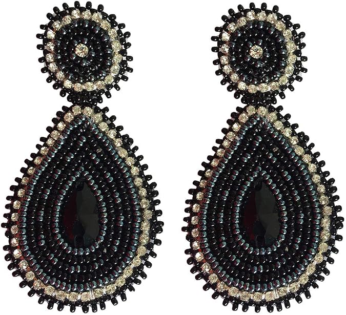 Handmade Glass Seed Beaded Teardrop Earrings