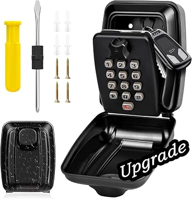 BKNOOU Key Lock Box Wall Mount with Code, Key Lock Box for Outside, Waterproof Key Safe Extra Large Lockbox for Keys Outdoor, 12-Digit Combination Key Storage Box Spare Hider for Home Garage