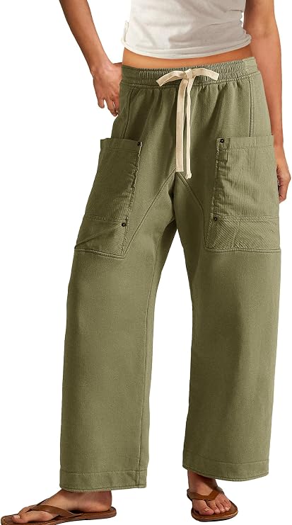 Panadila Women Wide Leg Pants Barrel Baggy Sweatpants | Elastic Waist Cargo Pants, Drawstring Pants, Lounge Trousers with Pockets, High Waisted Pull On Pants, Casual, Hiking