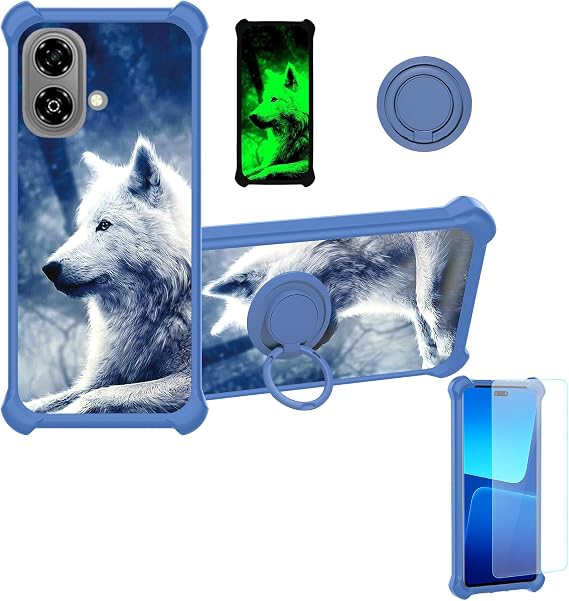 Case Compatible for BLU G9 Pro Phone Case Cover [with 1* Tempered Glass Screen Protector][Hard PC + Soft Silicone][Ring Support] [Luminous Effect] YGL-Lang
