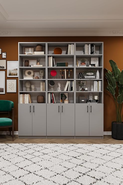 ASRA TREND Kül Gri K-52 Kapaklı Modern Kitaplık ve Ofis Raf Ünitesi%100 MDFLAM