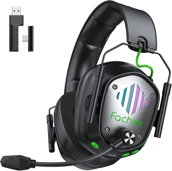 Wireless Gaming Headset for PS5, PS4, PC, Switch, 20ms Low Latency mit Mic | 2.4GHz USB/Type-C & Bluetooth 5.4, Up to 60-Hour Battery Life, Dynamic RGB Lighting, 50mm Titanium-Coated Drivers