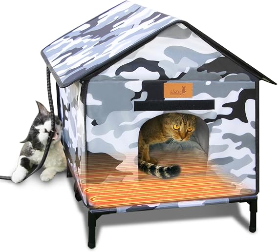 Lofkd Heated Cat House for Outdoor Use Weatherproof with Elevated Base, Stray Cat Shelter in Winter