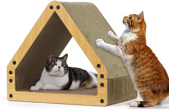 BOWHAUS House Cat Scratcher Lounger, Reversible Scratcher, Durable & Long-Lasting, Cat Cardboard Scratcher, Large Cat Scratching Pad, Scratching Board, Scratch Pad for Indoor Cats, Brown