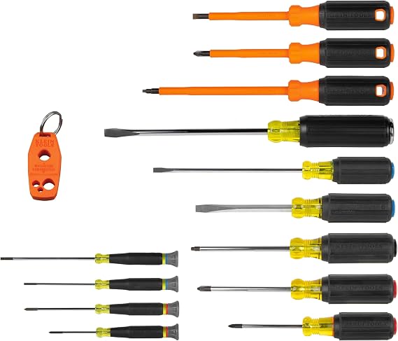Klein Tools 85814 14-Piece Screwdriver Set, 4 Precision, 5 Standard Drivers with Color-Coded Handles, 3 Insulated Screwdrivers, 1 Demolition Driver, and Magnetizer