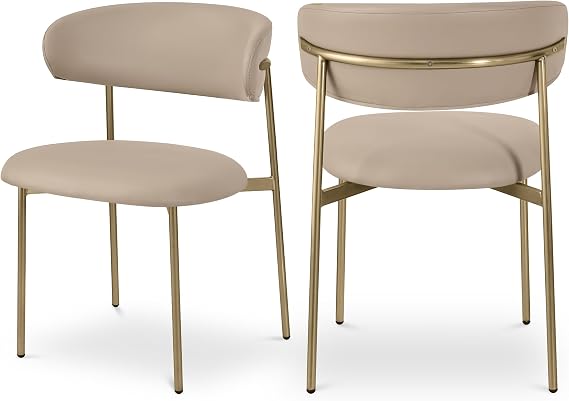 Meridian Furniture 759Taupe-C Lupita Collection Modern | Contemporary Dining Chair with Soft Taupe Vegan Leather, Brushed Gold Metal Frame, 21.5" W x 23" D x 31.5" H, Taupe, Set of 2