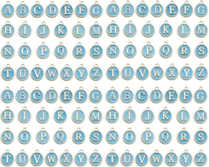 Zhiheng 104 Pack Alphatbet Enamel Charms A-Z Letter Initial Double Side Beaded Pendants