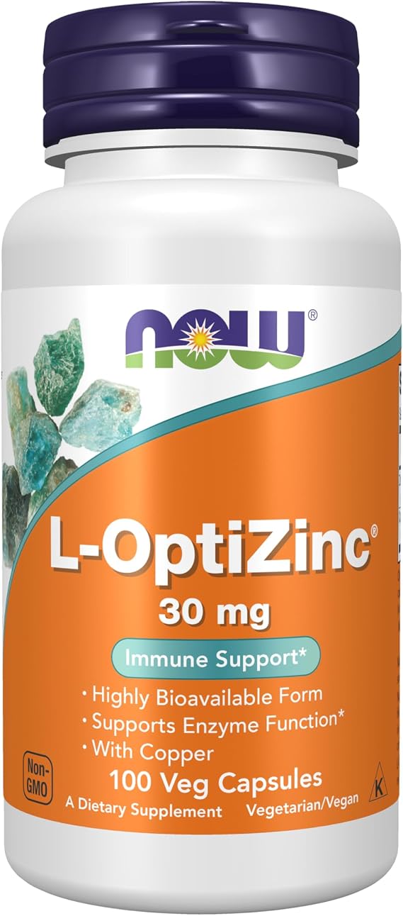NOW Foods Supplements, L-OptiZinc 30 mg with Copper, Highly Bioavailable Form, Immune Support*, 100 Veg Capsules