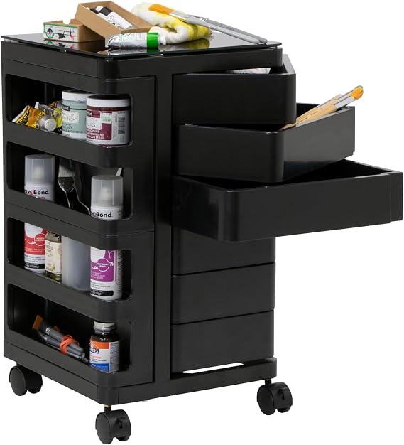 Kubx Rotating 4-Sided Mobile Storage Organizer with Glass Top Multiple Compartments