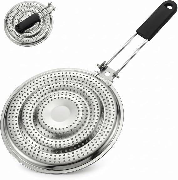 8.25 inch Kitchen Heat Diffuser Reducer Flame Guard Plate With Removable Handle, Stainless Steel, Distributes Heat.